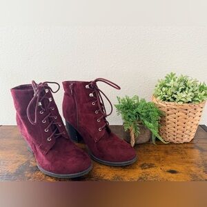Burgundy Suede Lace-Up Ankle Boots | Block Heel | Size 9 | Gently Used